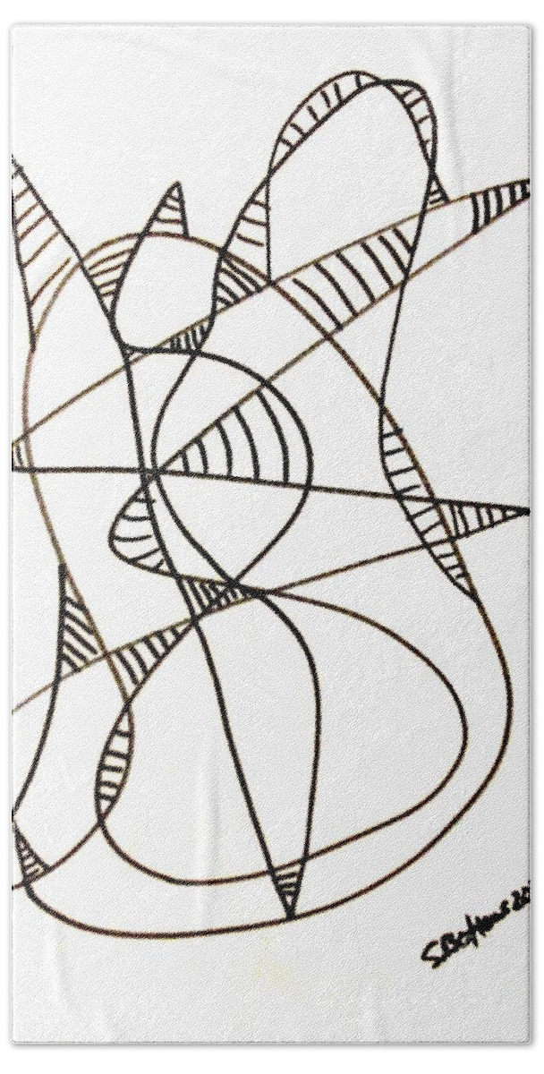Abstract Beach Sheet featuring the drawing Abstract Cat by Stacy C Bottoms