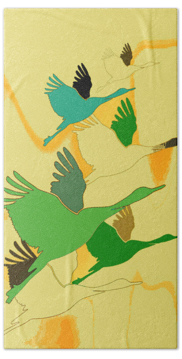 Cranes Beach Sheet featuring the digital art Abstract cranes by Rumiana Nikolova