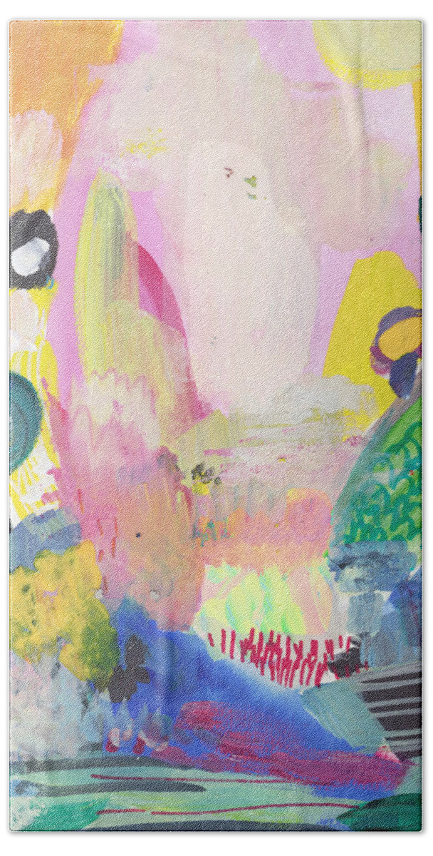 Painting Beach Towel featuring the painting Abstract landscape, following the light by Amara Dacer