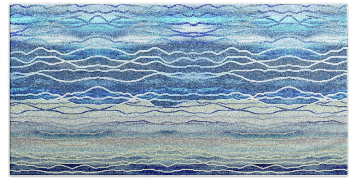Turquoise Blue Beach Towel featuring the painting Abstract Seascape Beach House Interior Decor III by Irina Sztukowski
