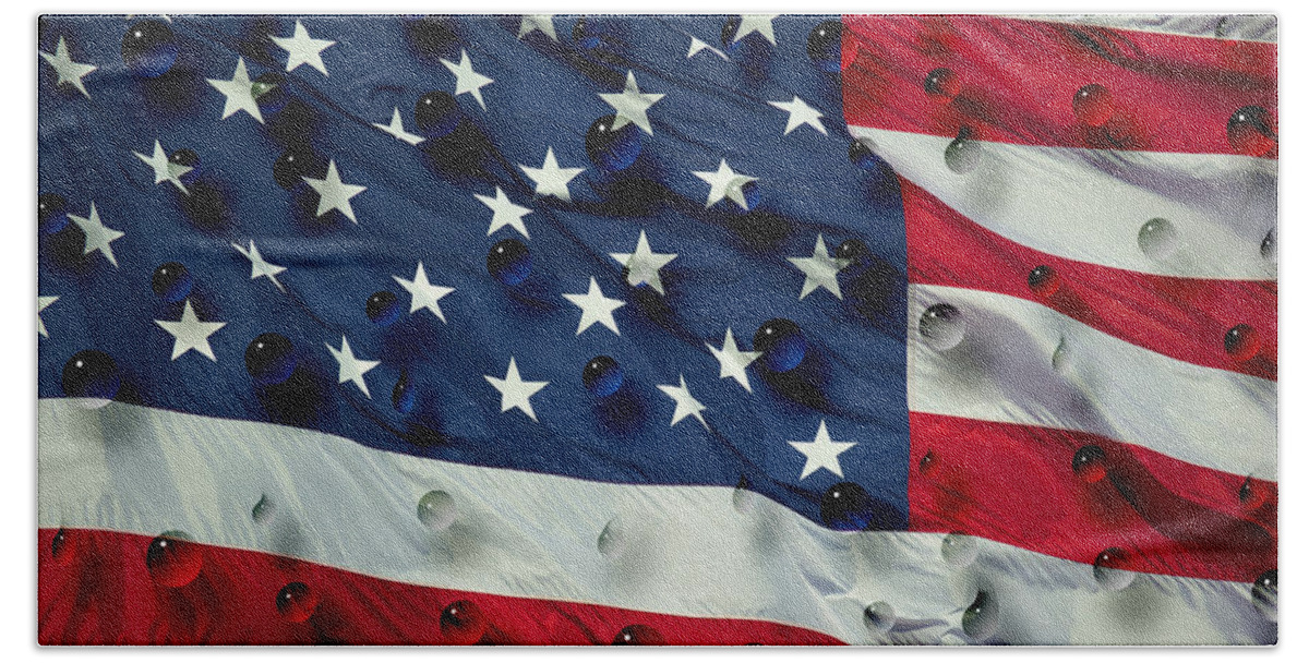 Water Drops Beach Sheet featuring the painting Abstract Water Drops on USA Flag by Georgeta Blanaru