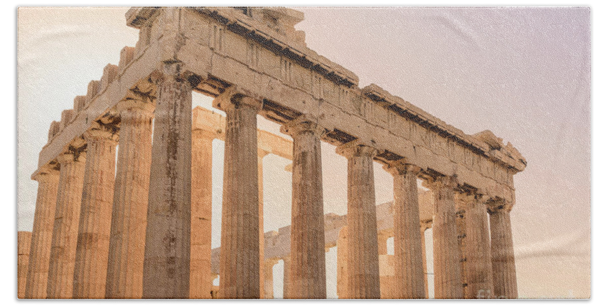 Athens Acropolis Beach Towel featuring the photograph Acropolis Parthenon at Sunset by Jason Knott