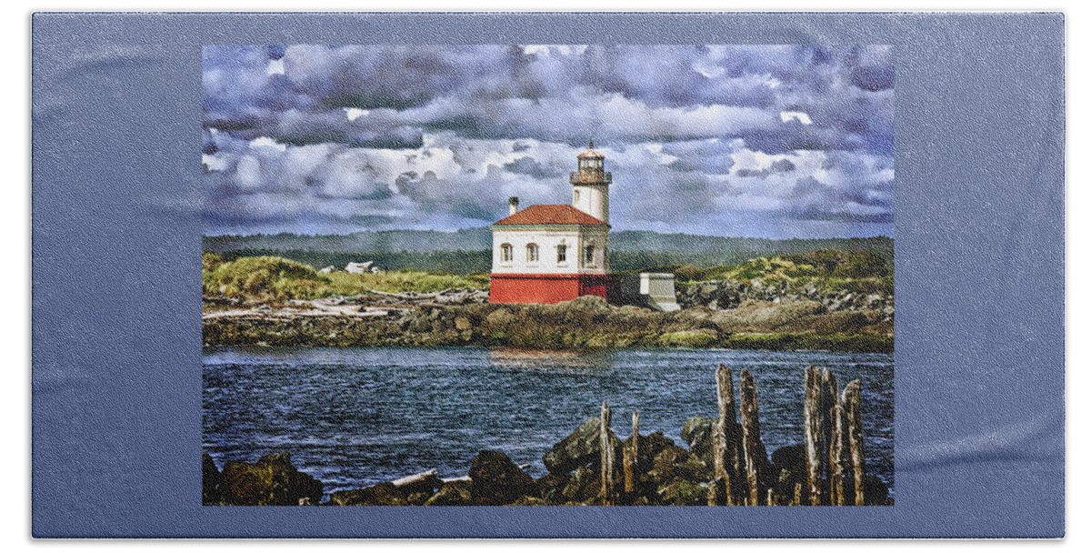 Coquille River Lighthouse Beach Sheet featuring the photograph Across From The Coquille River Lighthouse by Thom Zehrfeld