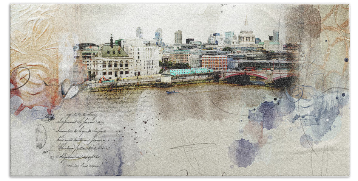 Londonart Beach Towel featuring the digital art Across the River by Nicky Jameson