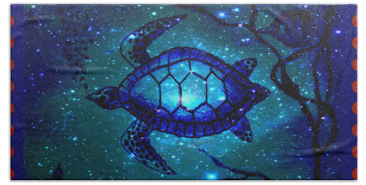 Turtle Beach Sheet featuring the mixed media Across The Universe by Leanne Seymour