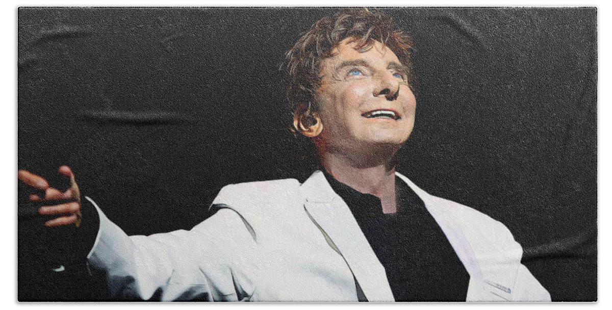 Icon Beach Towel featuring the painting Acrylic Paint Sketch of Barry Manilow by Elaine Plesser