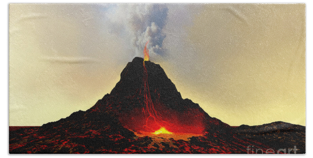 Volcanic Beach Towel featuring the painting Active Volcano by Corey Ford