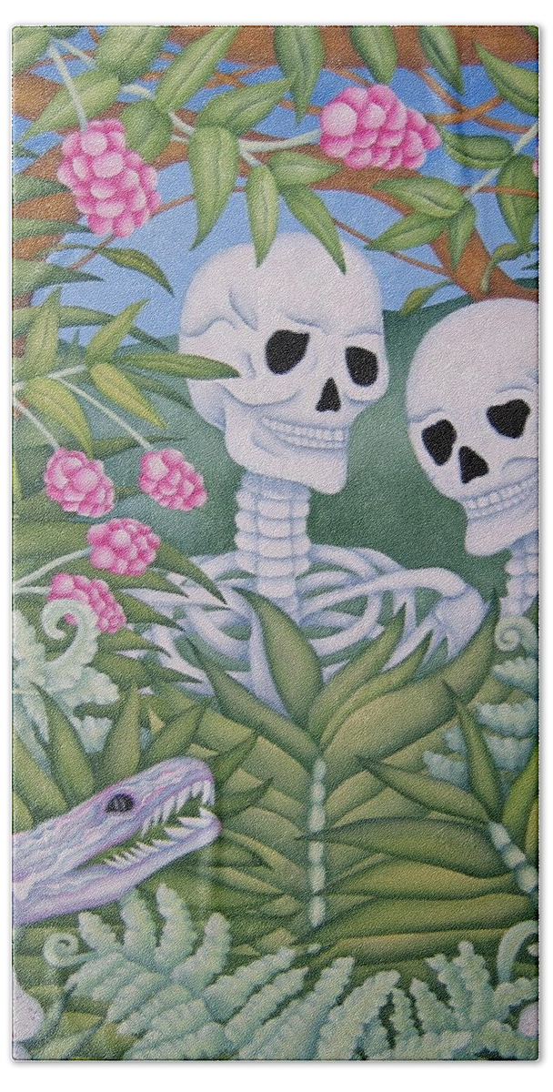 Calavera Beach Towel featuring the painting Adam and Eve by Jeniffer Stapher-Thomas