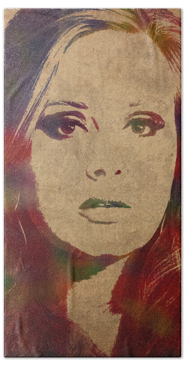 Adele Beach Sheet featuring the mixed media Adele Watercolor Portrait by Design Turnpike