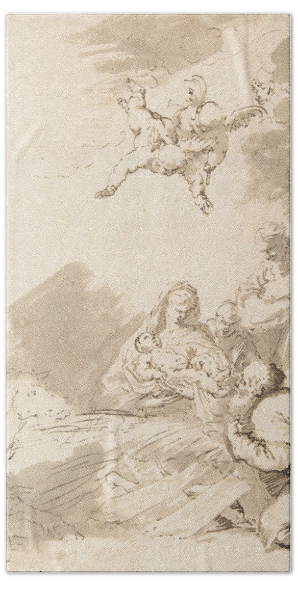 17th Century Art Beach Towel featuring the drawing Adoration of the Shepherds by Jusepe de Ribera
