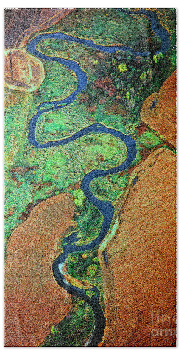 Aerial Beach Towel featuring the photograph Aerial Farm Wet Lands Stream by Tom Jelen