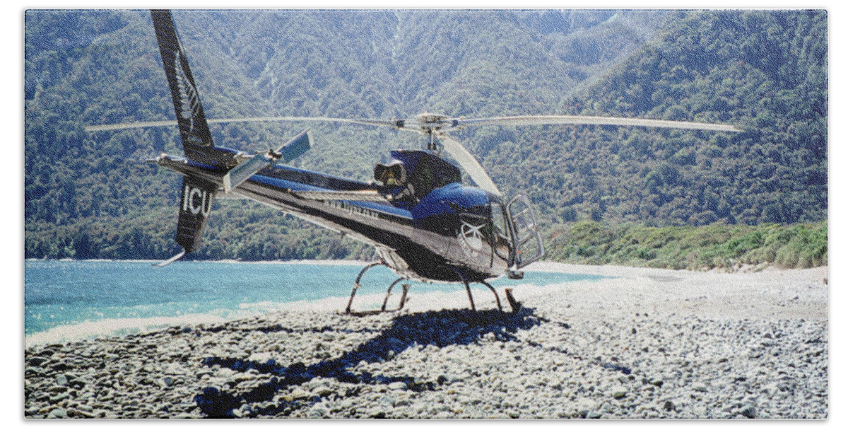 New Zealand Nature Beach Sheet featuring the photograph Aerospatiale Ecureuil 350, New Zealand by Wernher Krutein