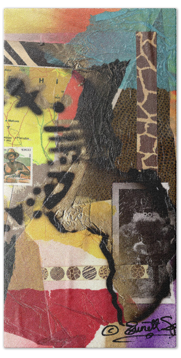 Everett Spruill Beach Sheet featuring the painting Afro Collage - K by Everett Spruill
