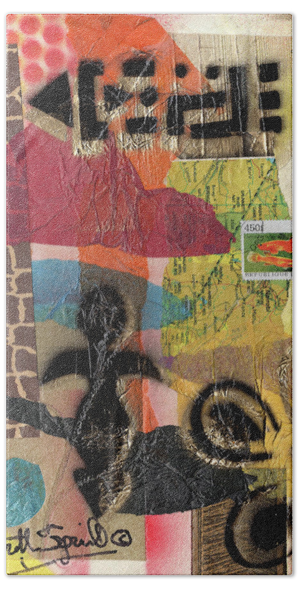 Everett Spruill Beach Sheet featuring the painting Afro Collage - -L by Everett Spruill