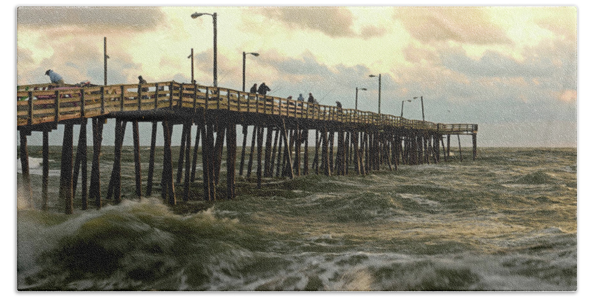 Nags Head Fishing Pier Beach Towel featuring the photograph After The Storm by Jamie Pattison