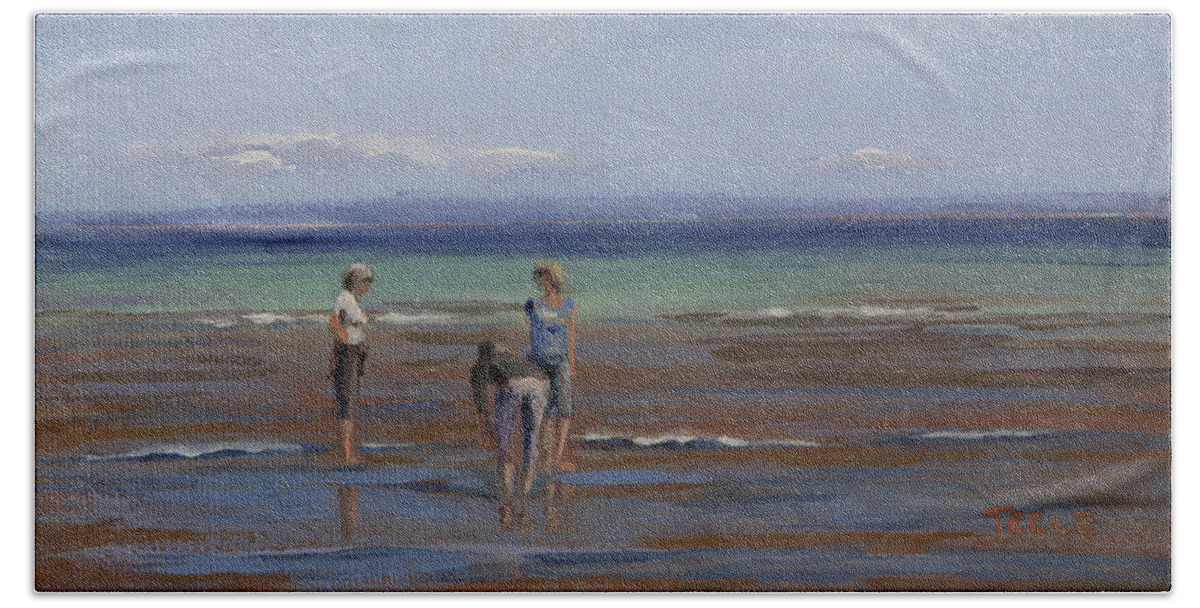 Seascape Beach Towel featuring the painting After the Walk II by Trina Teele