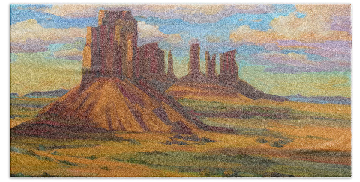 Monument Valley Beach Towel featuring the painting Afternoon Light Monument Valley by Diane McClary
