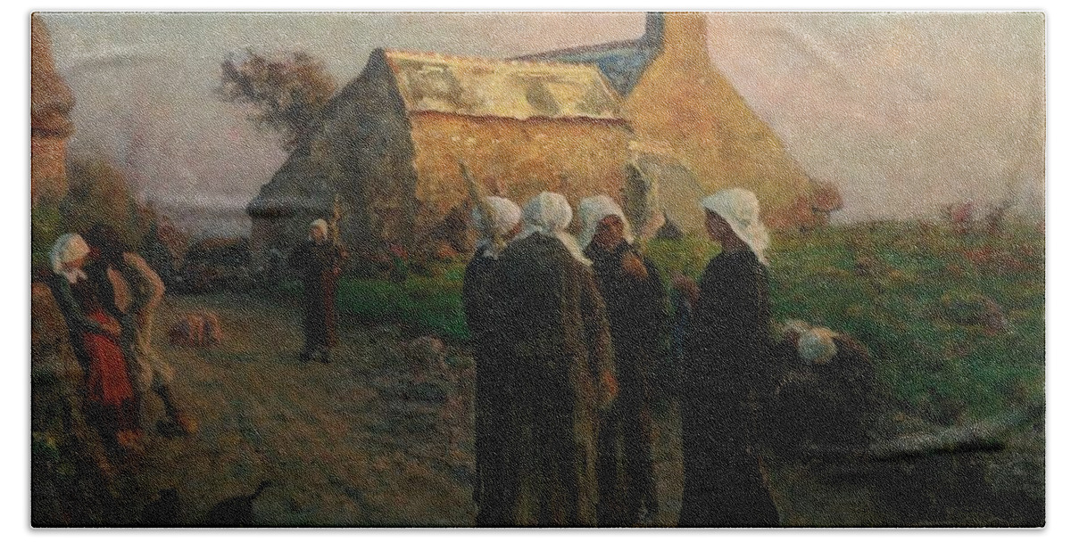 Jules Breton (french Beach Towel featuring the painting Afternoon Repast by Jules Breton