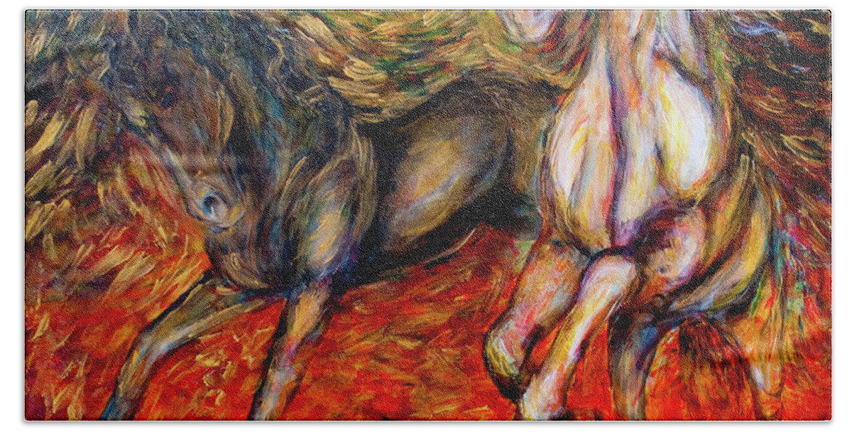 Horses Beach Towel featuring the painting Against The Wind III by Nik Helbig