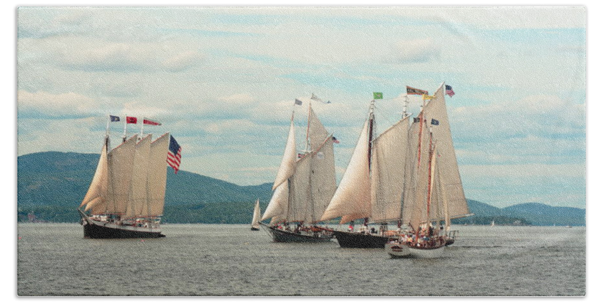 Seascape Beach Towel featuring the photograph Age Of Sail Up The Bay by Doug Mills