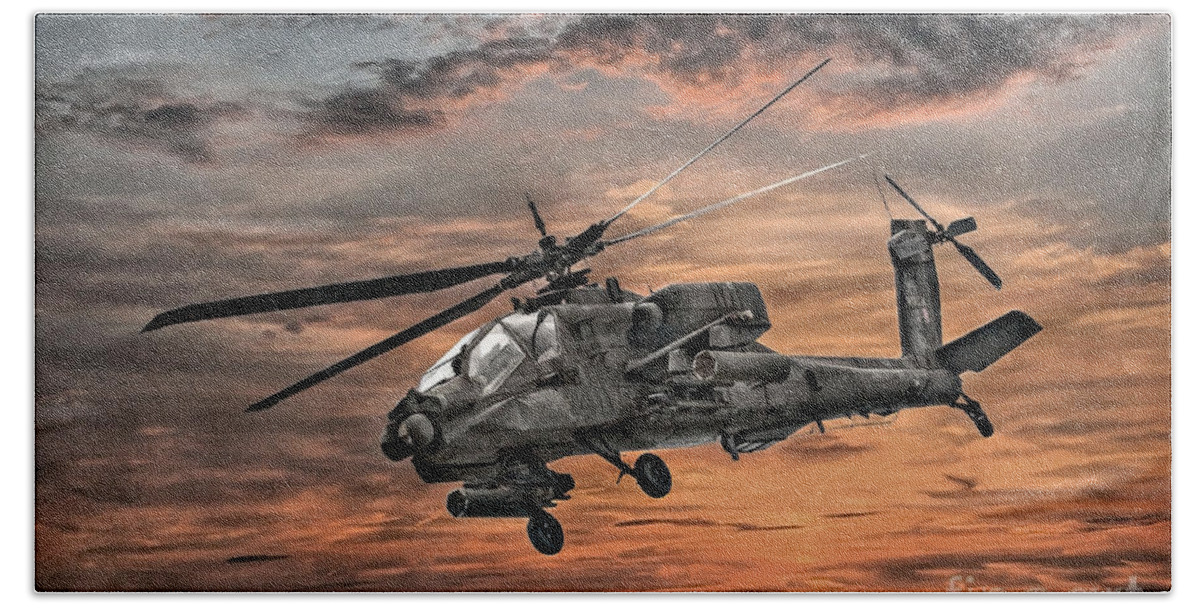 Apache Helicopter Beach Towel featuring the digital art AH-64 Apache Attack Helicopter by Randy Steele