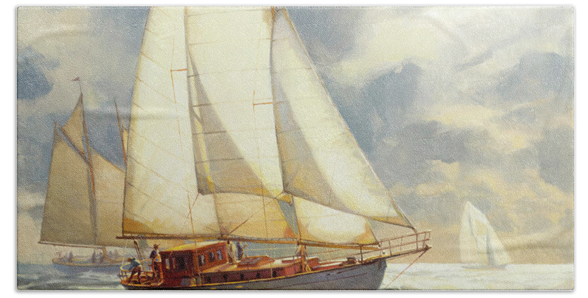 Sailboat Beach Sheet featuring the painting Ahead of the Storm by Steve Henderson
