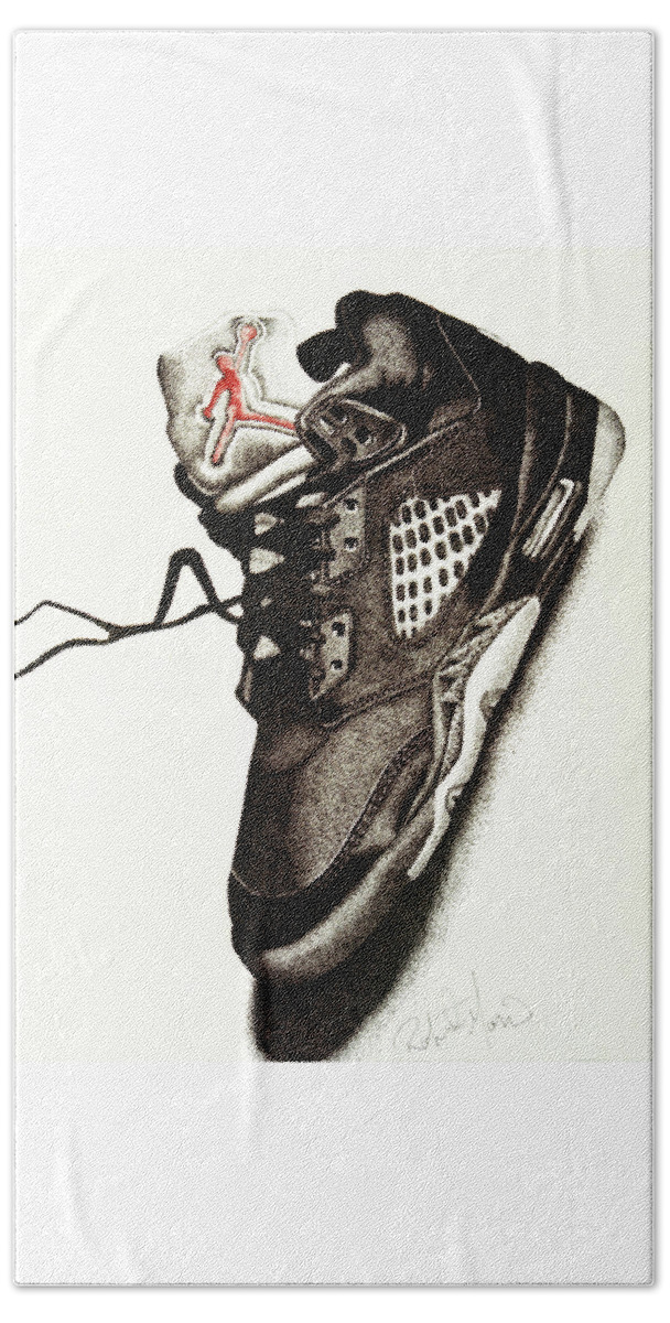 Shoes Beach Sheet featuring the drawing Air Jordan by Robert Morin