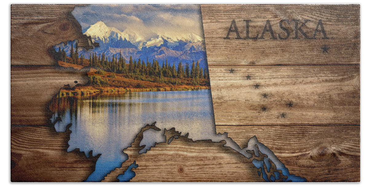 Alaska Beach Sheet featuring the photograph Alaska Map Collage by Rick Berk