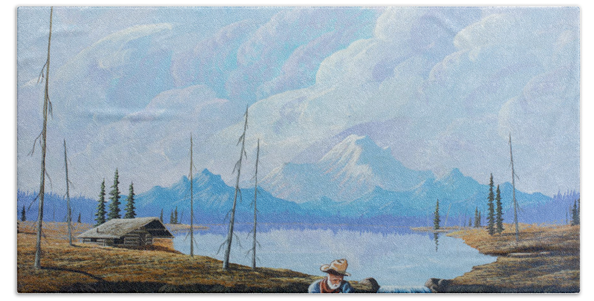 Mountain Landscape Beach Towel featuring the painting Alaskan ATM by Richard Faulkner