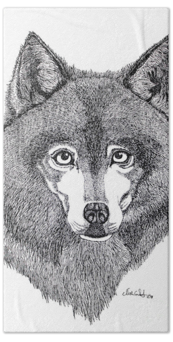 Dog Beach Towel featuring the drawing Alaskan Husky by Nick Gustafson