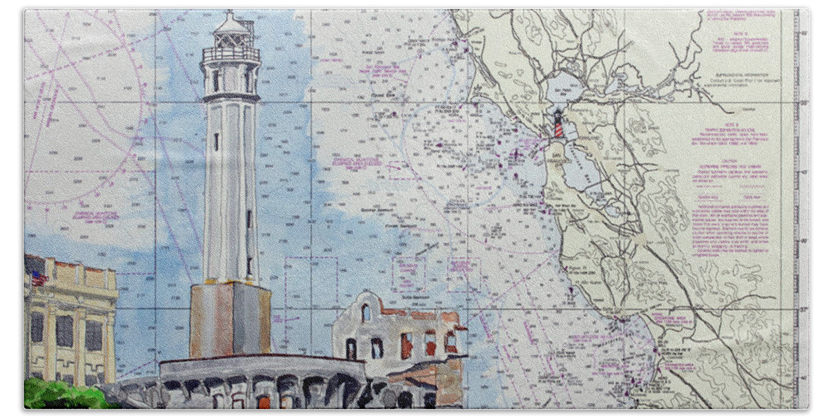 Lighthouse Beach Towel featuring the painting Alcatraz Lighthouse by Mike Robles