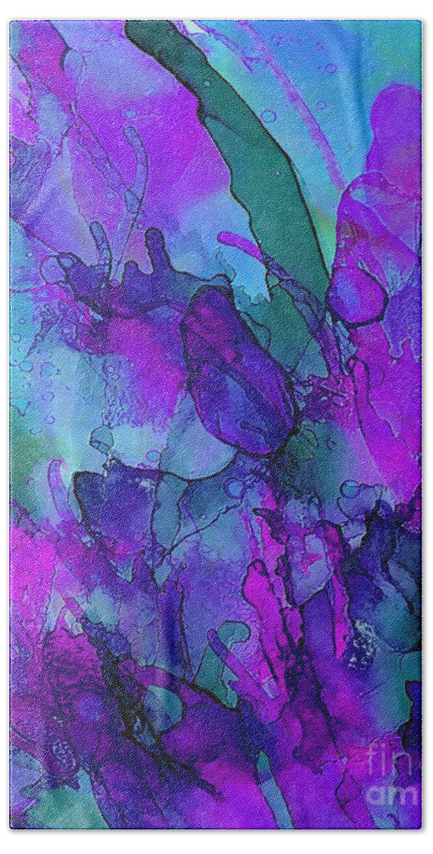 Abstract Beach Towel featuring the painting Alcohol Ink Flowers 2 by Klara Acel