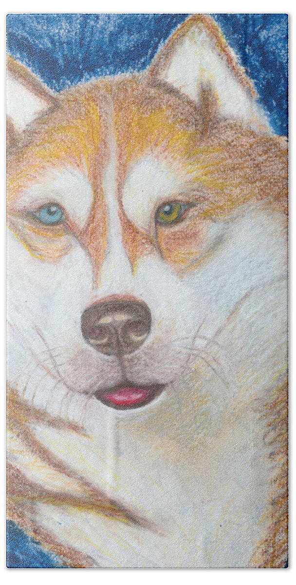 Drawing Beach Sheet featuring the drawing Alek the Siberian Husky by Ania M Milo