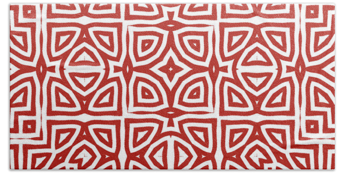 Geometric Art Beach Towel featuring the painting Alhambra Red by Mindy Sommers
