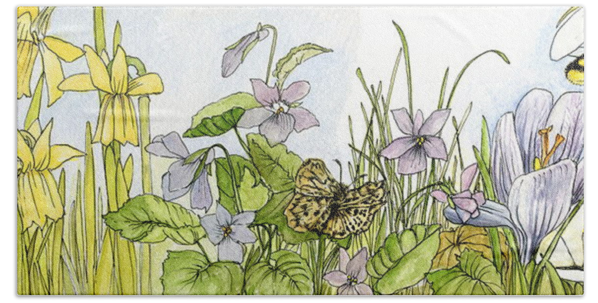 Spring Beach Sheet featuring the painting Alive in a Spring Garden by Laurie Rohner