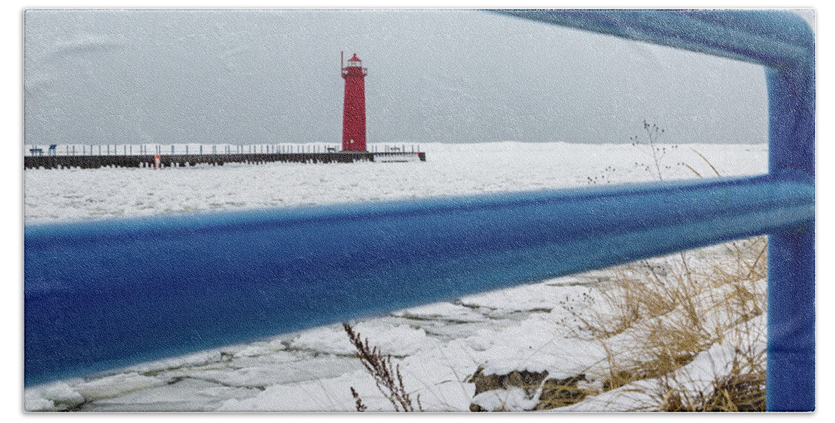 Muskegon Beach Towel featuring the photograph All Alone by Joe Holley