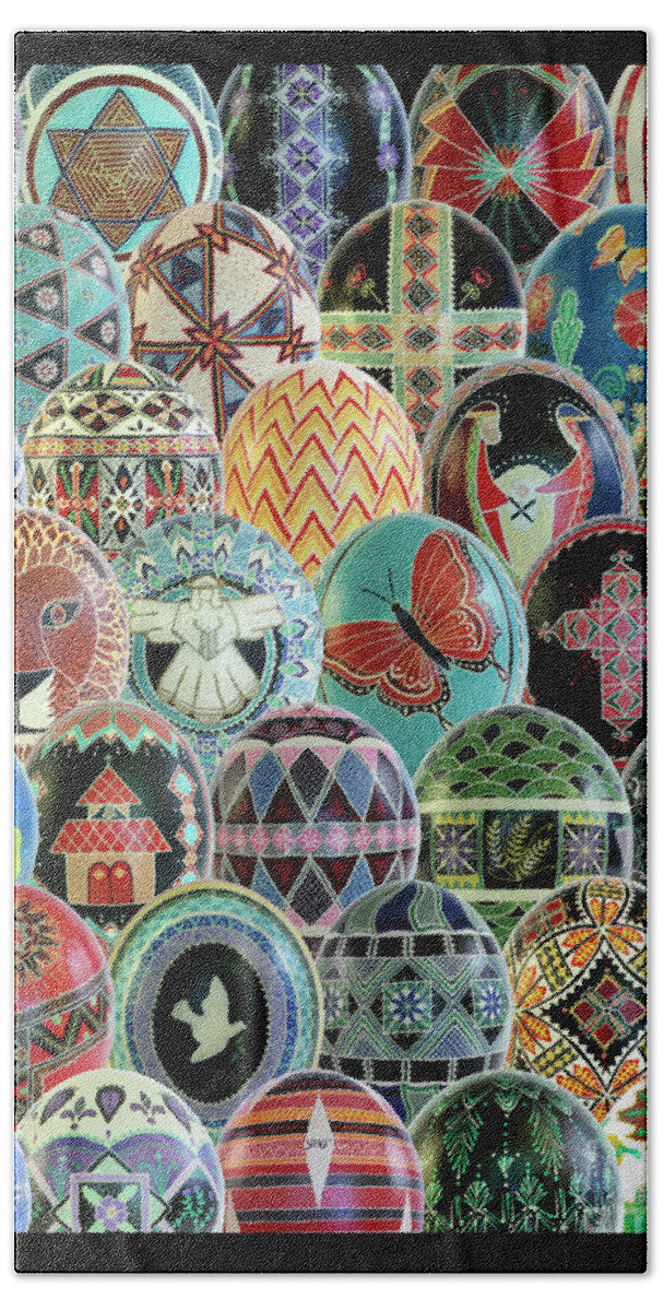 Pysanky Beach Sheet featuring the photograph All Ostrich Eggs Collage by E B Schmidt