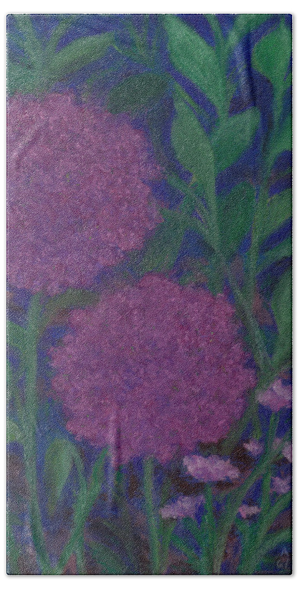 Allium Beach Sheet featuring the pastel Allium and Geranium by Anne Katzeff