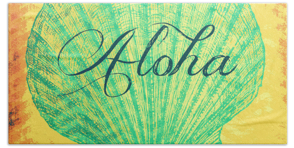 Brandi Fitzgerald Beach Towel featuring the digital art Aloha Shell by Brandi Fitzgerald
