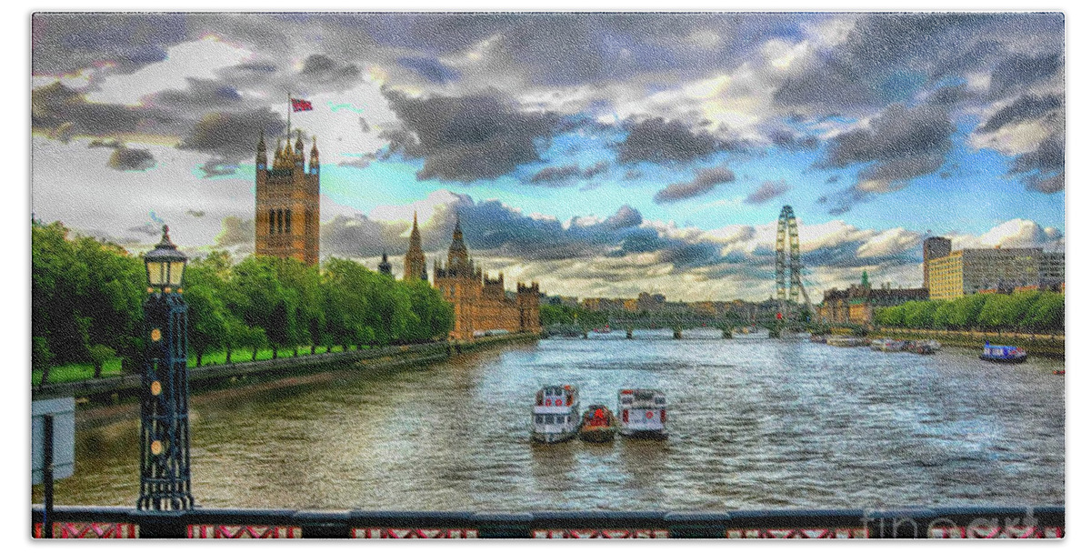 Thames Beach Towel featuring the photograph Along The Thames by Ken Johnson