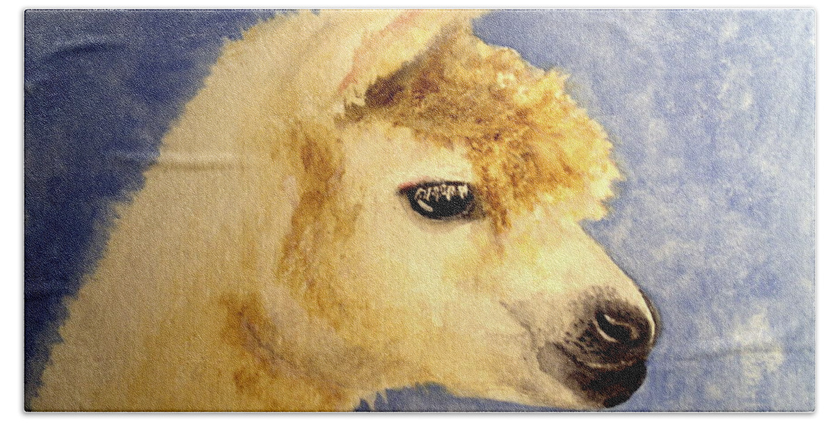 Alpaca Beach Sheet featuring the painting Alpaca Baby by Carol Grimes