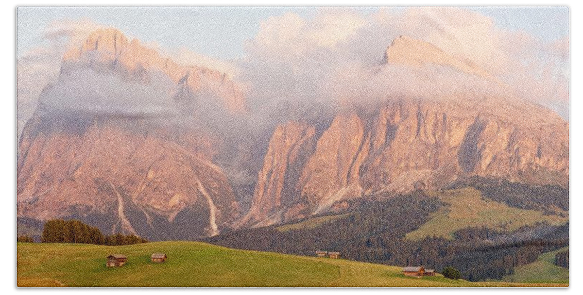 Alpe Di Siusi Beach Sheet featuring the photograph Alpe di Suisi Sunset Panorama by Stephen Taylor