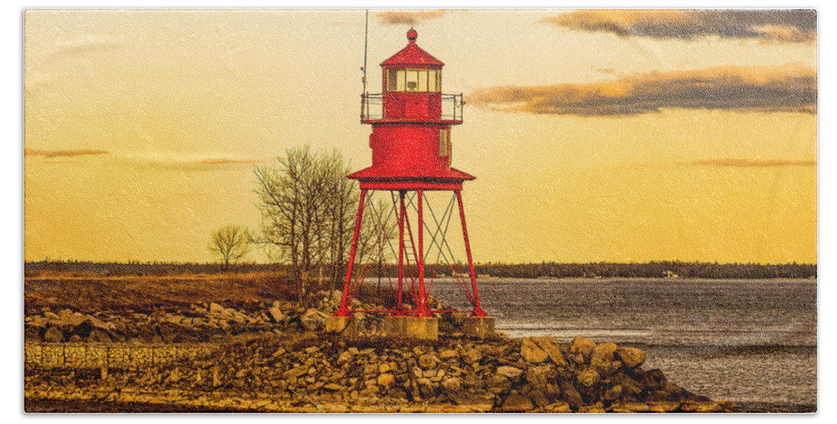 Beacon Beach Towel featuring the photograph Alpena Harbor Lighthouse at Sunset by Nick Zelinsky Jr