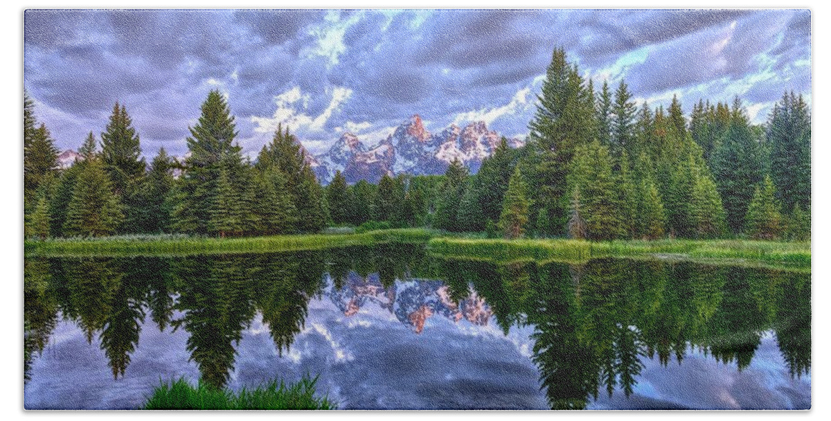 Grand Teton National Park Beach Towel featuring the photograph Alpenglow in the Tetons by Don Mercer