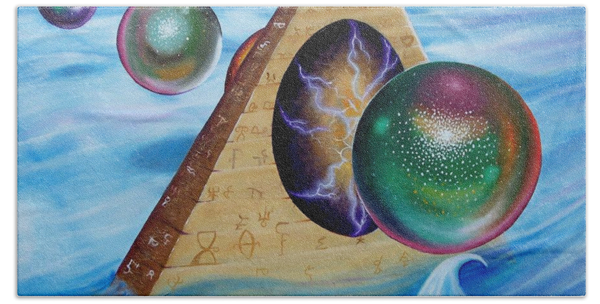  Surrealism Beach Towel featuring the painting Alpha and Omeg II by Arthur Covington