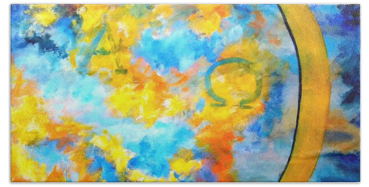 Heaven Beach Sheet featuring the painting ALPHA and OMEGA by Dagmar Helbig