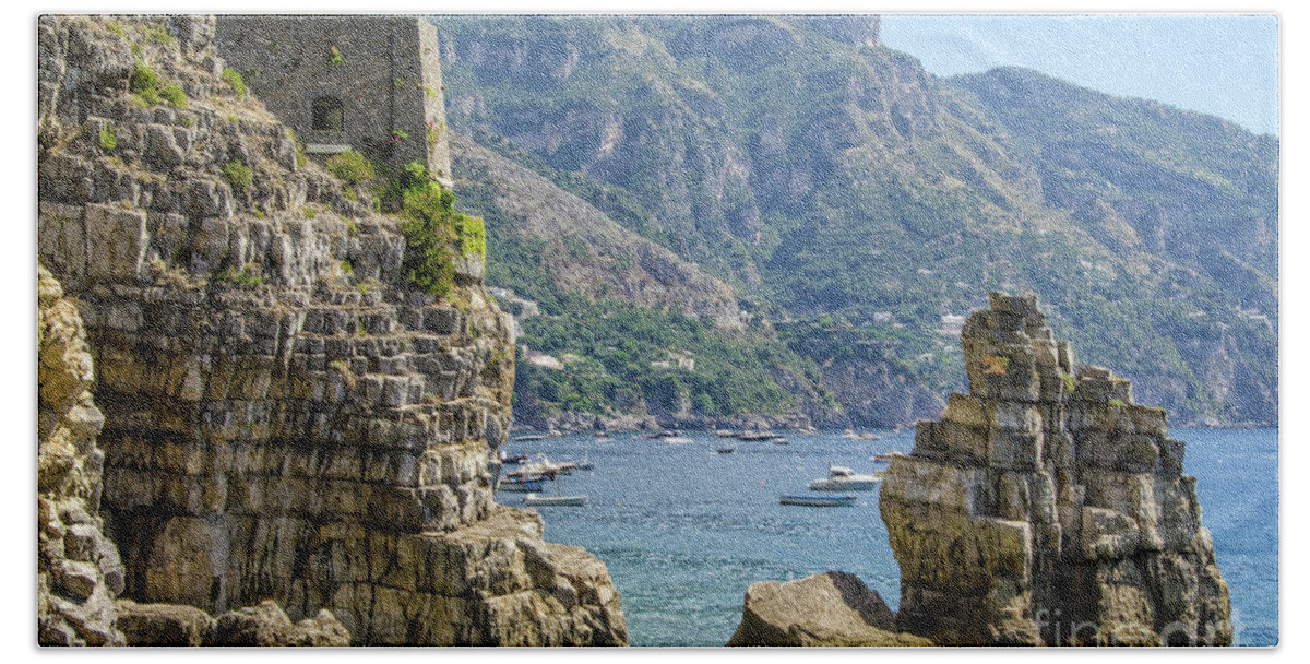 Positano Beach Towel featuring the photograph Amalfi fortress by Maria Rabinky