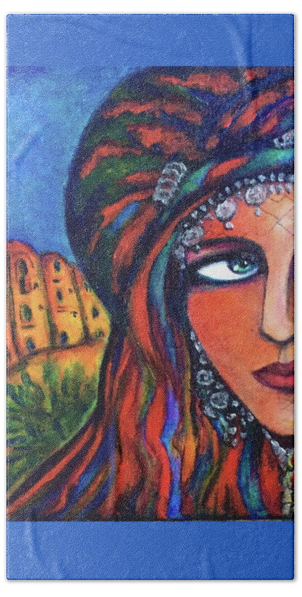 Original Beach Towel featuring the painting Amazigh Beauty 2 by Rae Chichilnitsky