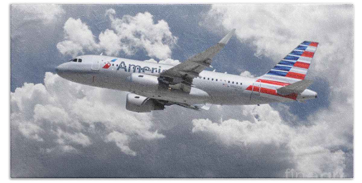 Airbus Beach Towel featuring the digital art American Airlines Airbus A319 by Airpower Art