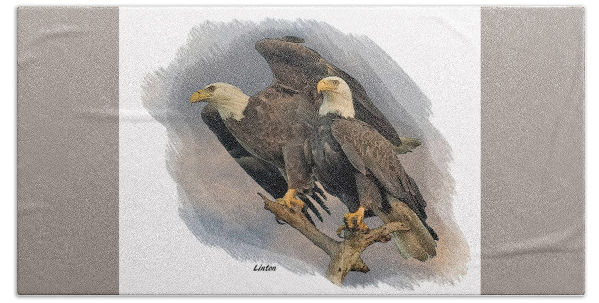 Eagle Beach Sheet featuring the digital art American Bald Eagle Pair by Larry Linton
